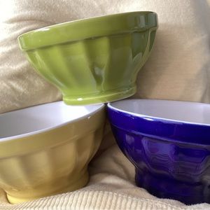 Pier 1 Mini prep ceramic bowls Set of 3 Blue Yellow Green 4” Dip Condiment